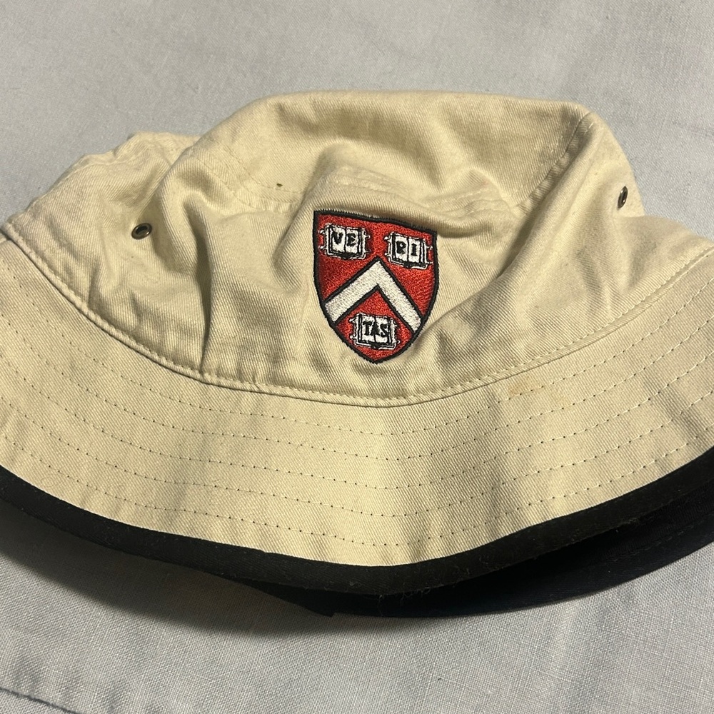 Harvard university Beige Bucket Hat Red Black Crest “Veritas “